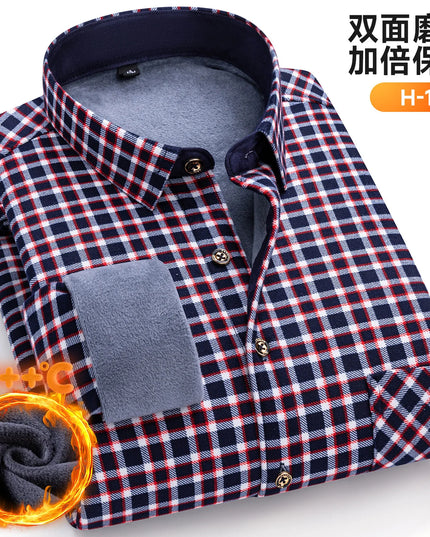 Thickened Men's Plaid Fleece Shirt - Warm Long Sleeve Winter Wear