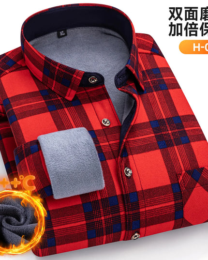 Thickened Men's Plaid Fleece Shirt - Warm Long Sleeve Winter Wear