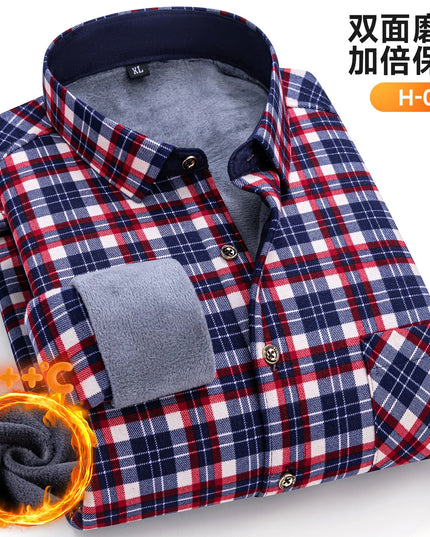 Thickened Men's Plaid Fleece Shirt - Warm Long Sleeve Winter Wear