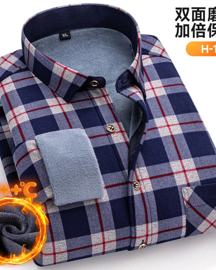 Thickened Men's Plaid Fleece Shirt - Warm Long Sleeve Winter Wear