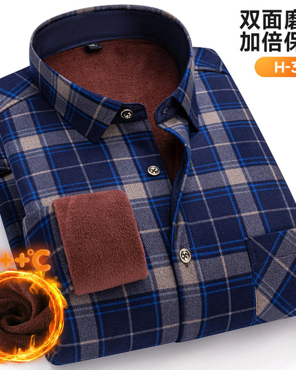 Thickened Men's Plaid Fleece Shirt - Warm Long Sleeve Winter Wear