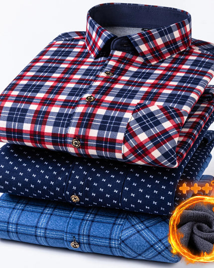 Thickened Men's Plaid Fleece Shirt - Warm Long Sleeve Winter Wear