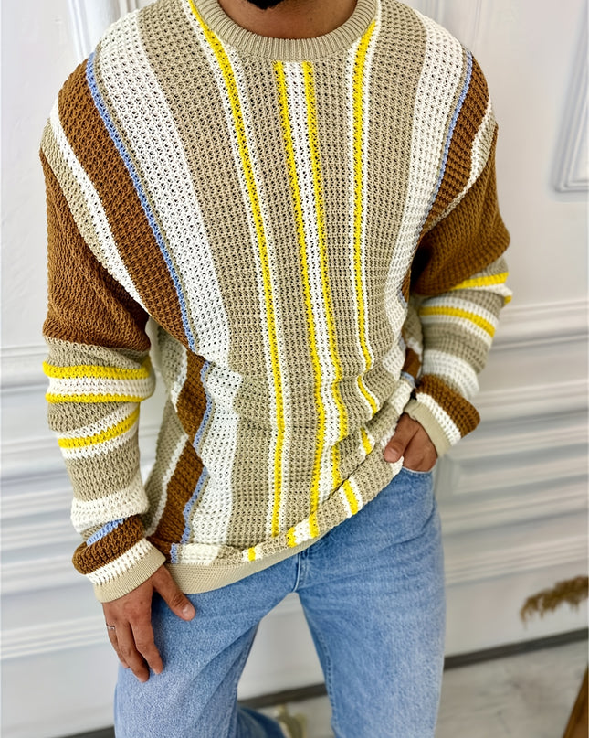 Trendy Men's Slim-Fit Knit Sweater Jacket - Contrast Color for Fall