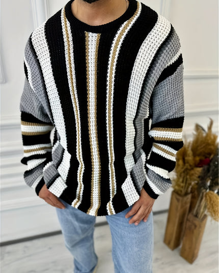 Trendy Men's Slim-Fit Knit Sweater Jacket - Contrast Color for Fall