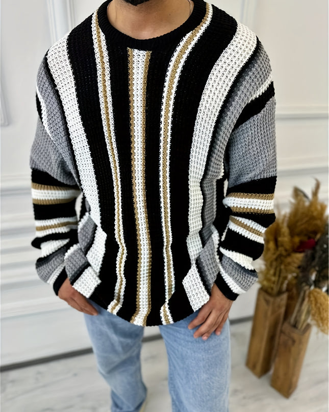 Trendy Men's Slim-Fit Knit Sweater Jacket - Contrast Color for Fall