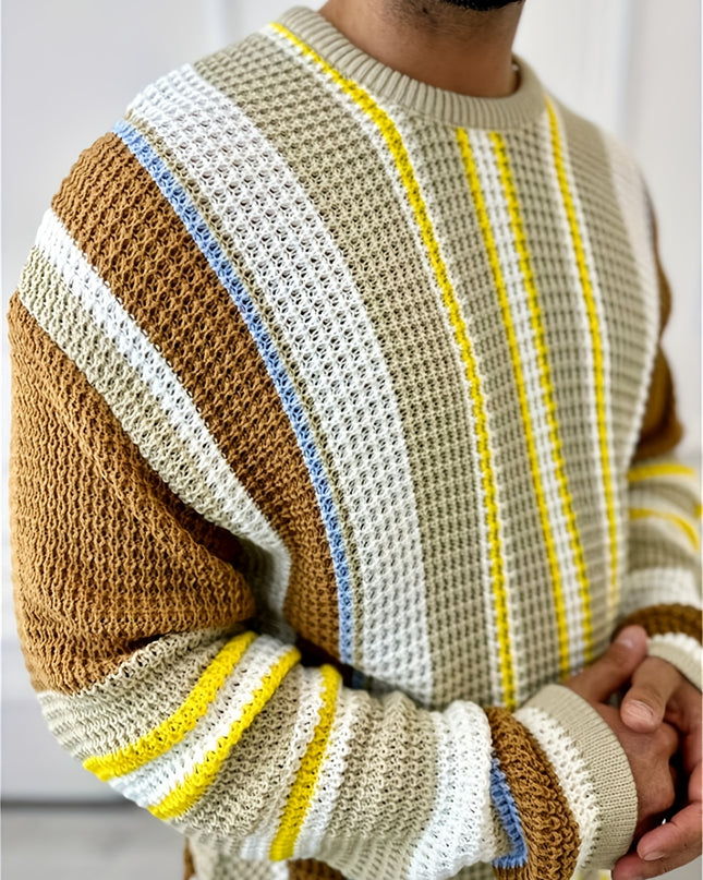 Trendy Men's Slim-Fit Knit Sweater Jacket - Contrast Color for Fall