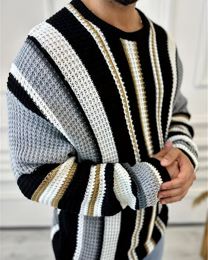 Trendy Men's Slim-Fit Knit Sweater Jacket - Contrast Color for Fall