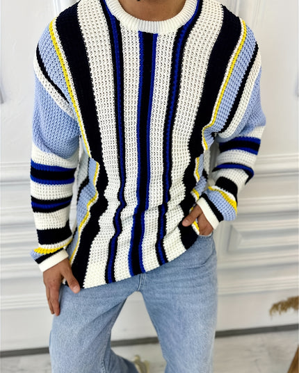 Trendy Men's Slim-Fit Knit Sweater Jacket - Contrast Color for Fall