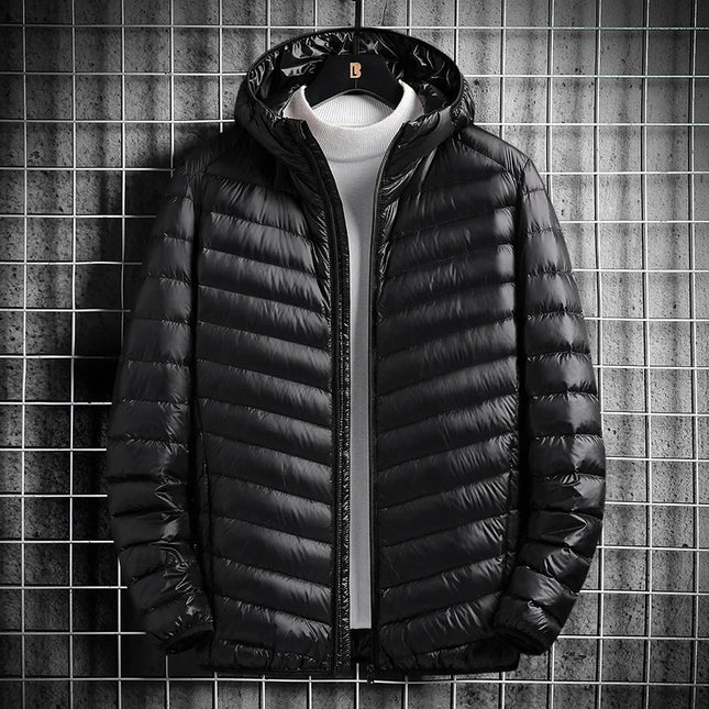 True Down Men's Lightweight Hooded Jacket - Plus-Size Winter Wear