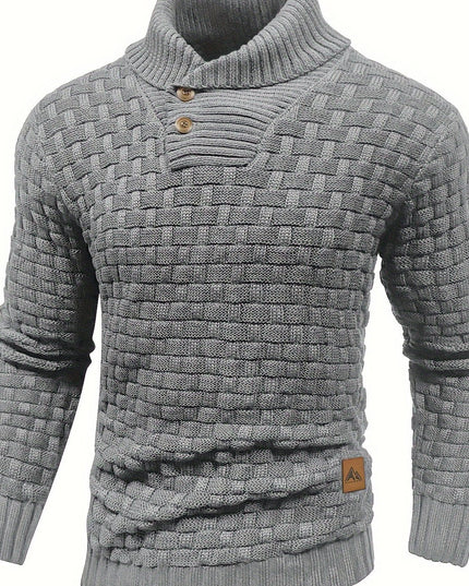 Voldri Men's Casual Waffle Knit Sweater - Lapel Button Design