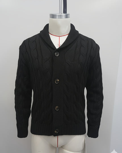 Voldri Men's Casual Waffle Knit Sweater - Lapel Button Design